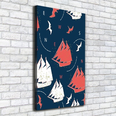 Verticaal schilderij op canvas Schepen zeevogels