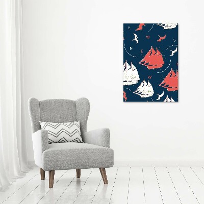 Verticaal schilderij op canvas Schepen zeevogels