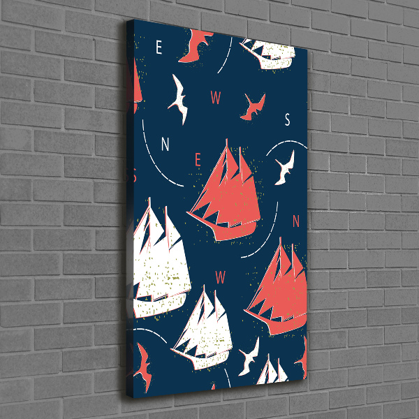 Verticaal schilderij op canvas Schepen zeevogels