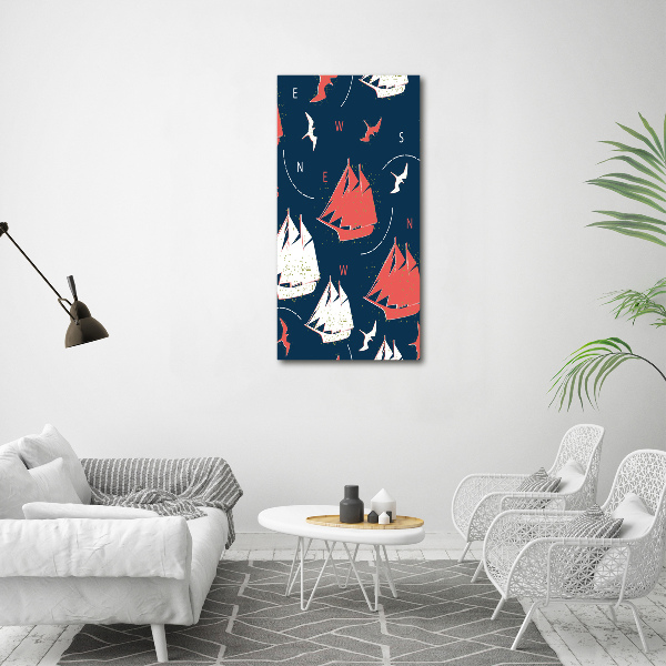 Verticaal schilderij op canvas Schepen zeevogels