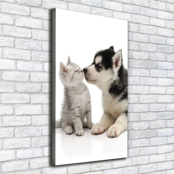 Verticaal schilderij op canvas Hond en kat