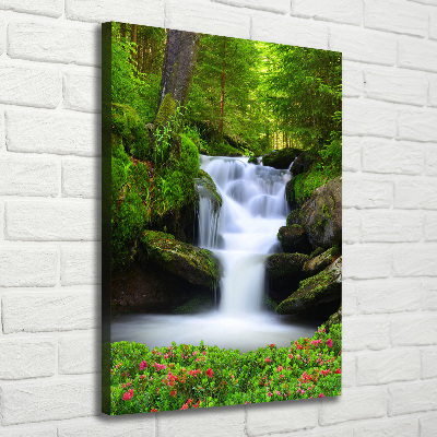 Verticaal canvasschilderij Waterval in het bos