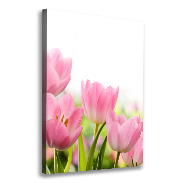 Verticaal schilderij op canvas Roze tulpen