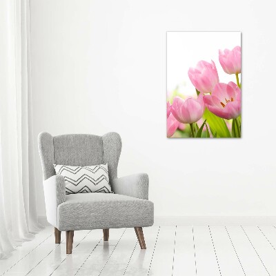 Verticaal schilderij op canvas Roze tulpen