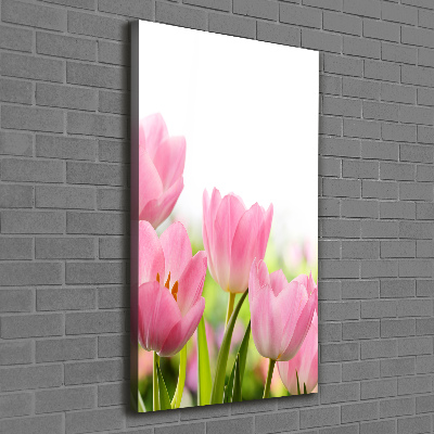 Verticaal schilderij op canvas Roze tulpen
