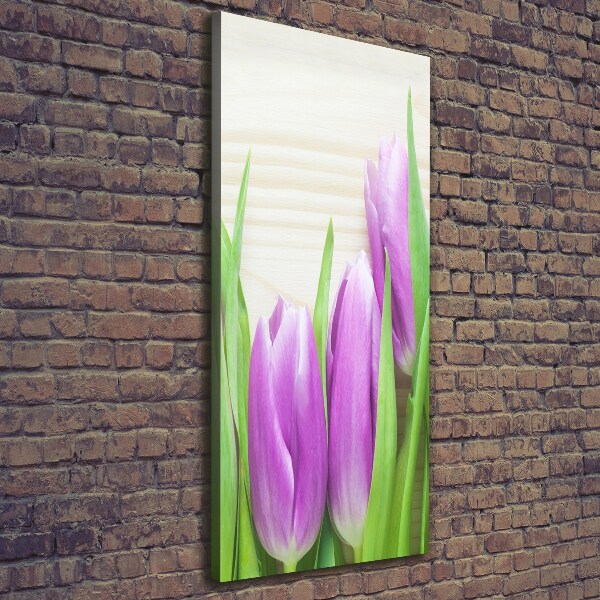 Verticale foto op canvas Paarse tulpen