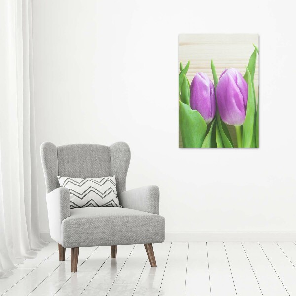 Verticale foto op canvas Paarse tulpen