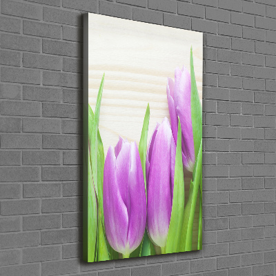 Verticale foto op canvas Paarse tulpen