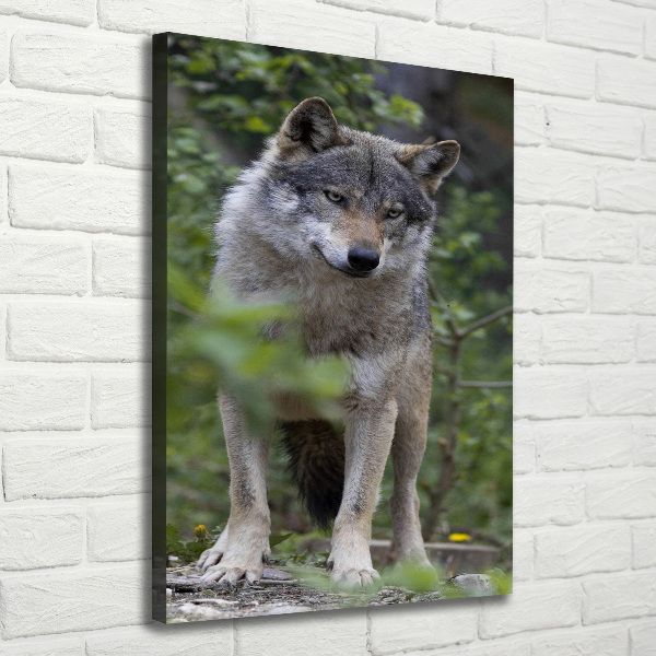Verticaal canvasschilderij Wolf in het bos