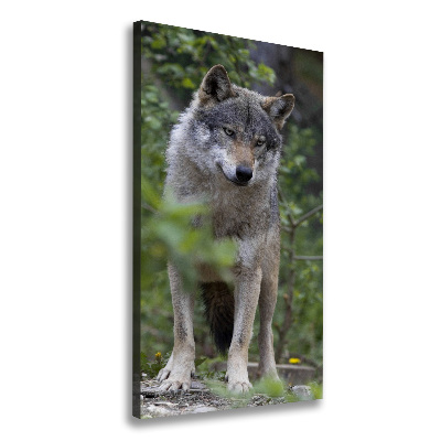 Verticaal canvasschilderij Wolf in het bos