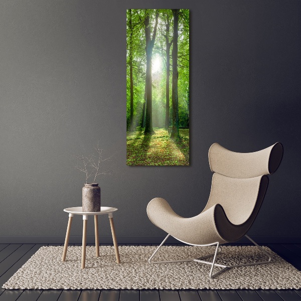 Verticaal schilderij op canvas De zon in het bos