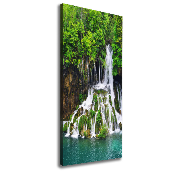 Verticaal schilderij op canvas Waterval in het bos