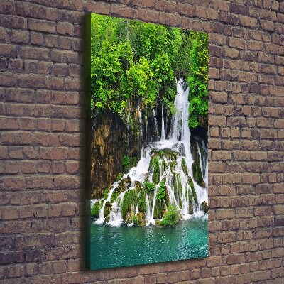 Verticaal schilderij op canvas Waterval in het bos