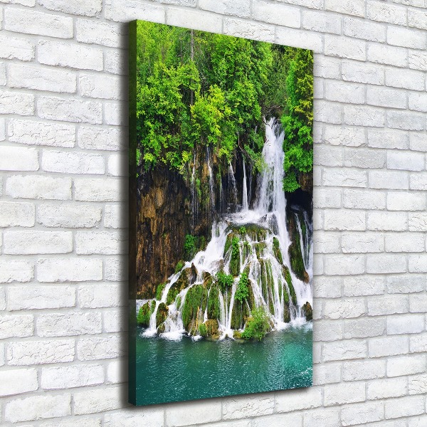 Verticaal schilderij op canvas Waterval in het bos