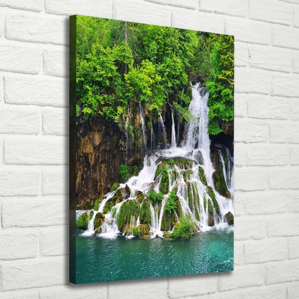 Verticaal schilderij op canvas Waterval in het bos