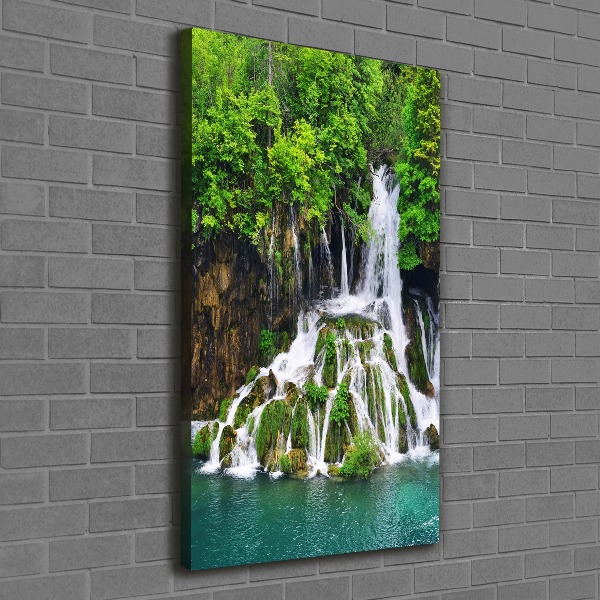 Verticaal schilderij op canvas Waterval in het bos