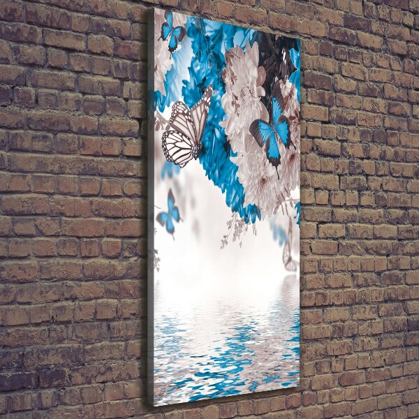 Verticaal schilderij op canvas Bloemen en vlinders