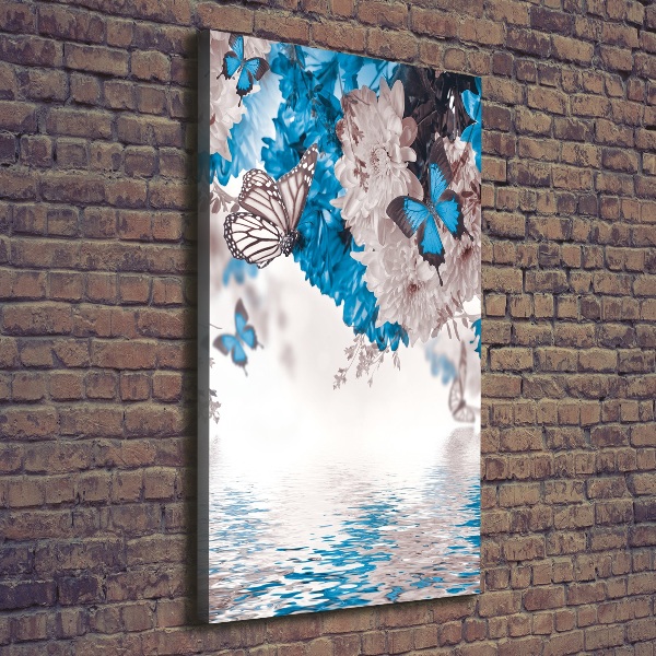 Verticaal schilderij op canvas Bloemen en vlinders