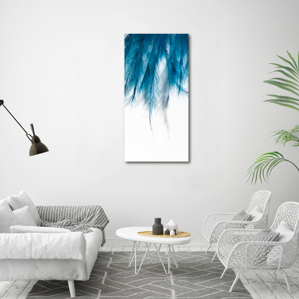 Verticaal canvasschilderij Blauwe veren
