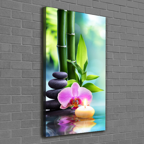 Verticaal canvasschilderij Orchidee en bamboe