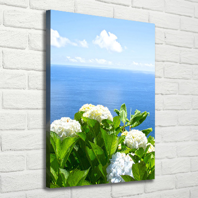 Verticaal schilderij op canvas Hortensia zee