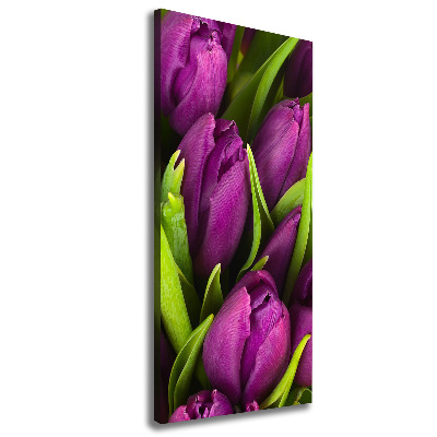 Verticaal schilderij op canvas Paarse tulpen