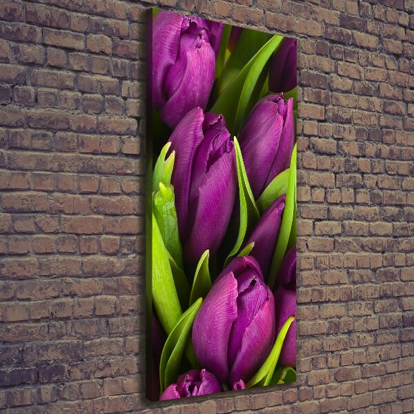 Verticaal schilderij op canvas Paarse tulpen