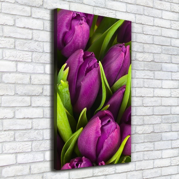 Verticaal schilderij op canvas Paarse tulpen