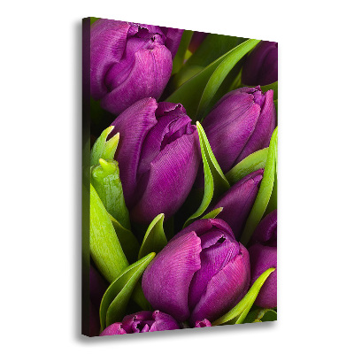 Verticaal schilderij op canvas Paarse tulpen