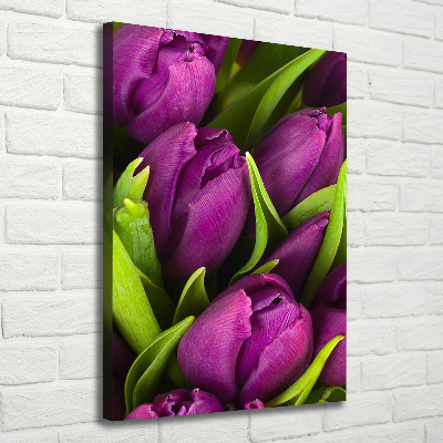 Verticaal schilderij op canvas Paarse tulpen