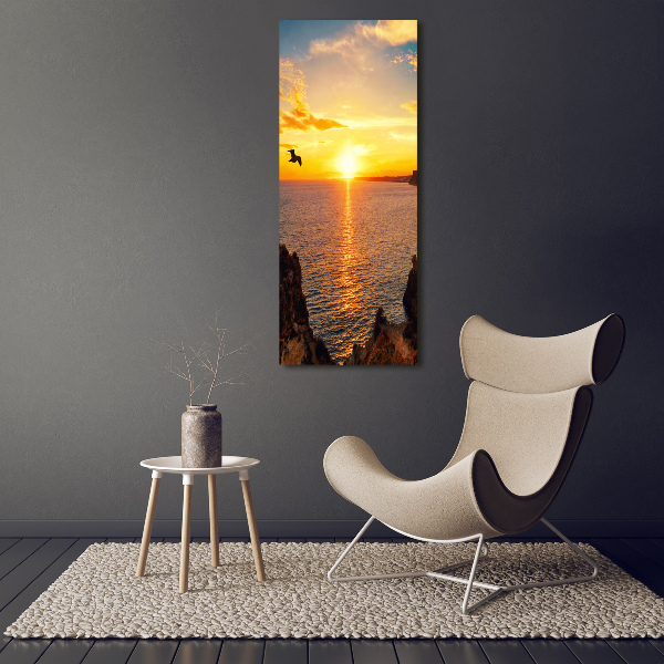 Verticaal schilderij op canvas Zonsondergang aan zee