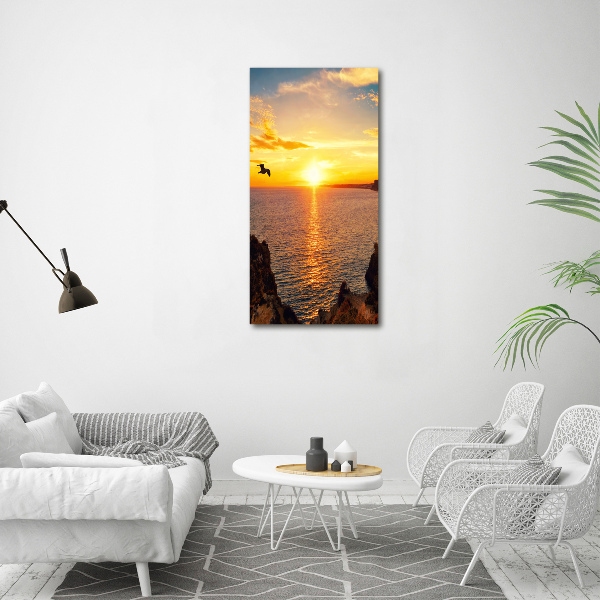 Verticaal schilderij op canvas Zonsondergang aan zee