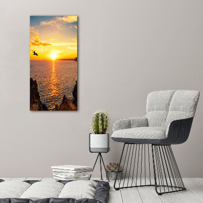 Verticaal schilderij op canvas Zonsondergang aan zee