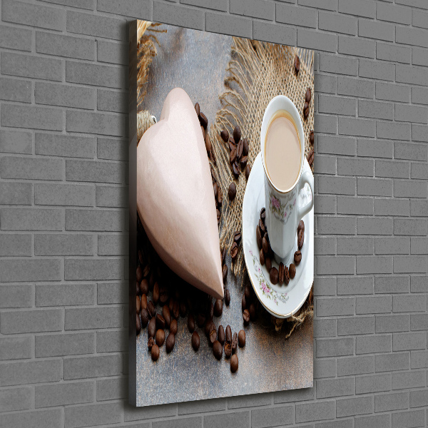 Verticale foto op canvas Koffie en hart