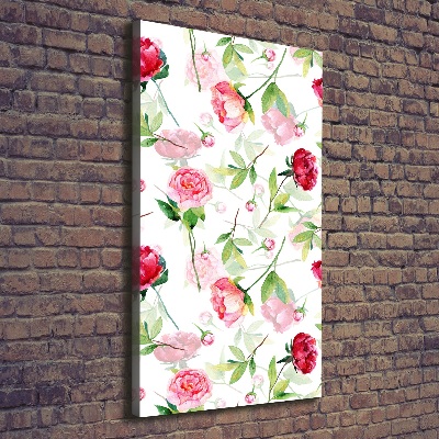 Verticaal schilderij op canvas Rozen en pioenrozen