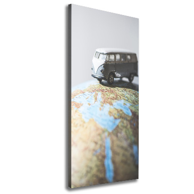 Verticaal canvasschilderij Van op een globe