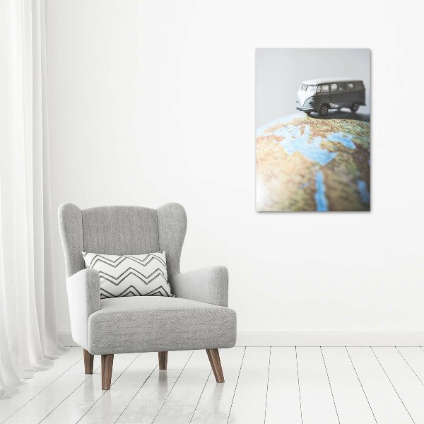 Verticaal canvasschilderij Van op een globe