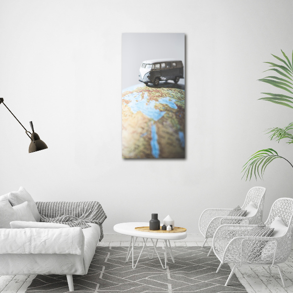 Verticaal canvasschilderij Van op een globe