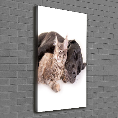 Verticaal schilderij op canvas Hond en kat
