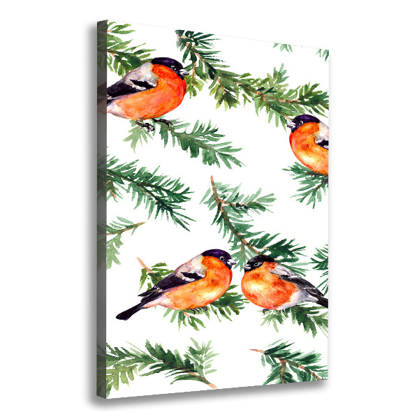 Verticale foto op canvas Roodborstje en naaldbomen