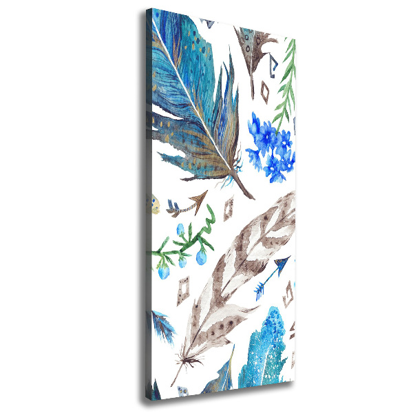 Foto obraz na płótnie pionowy Pióra i kwiaty