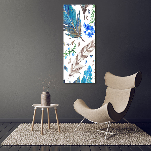 Verticaal schilderij op canvas Veren en bloemen