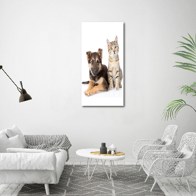 Verticaal schilderij op canvas Hond en kat