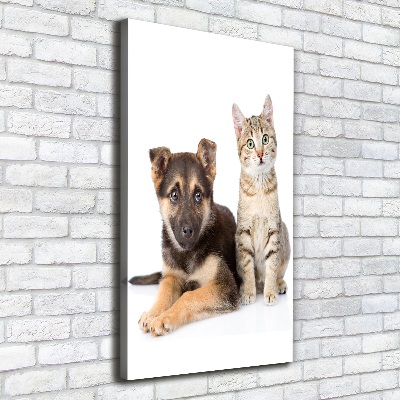 Verticaal schilderij op canvas Hond en kat