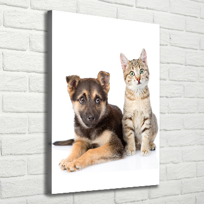 Verticaal schilderij op canvas Hond en kat
