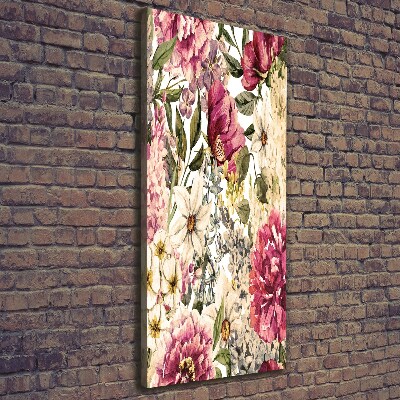 Verticaal canvasschilderij Bloemenpatroon