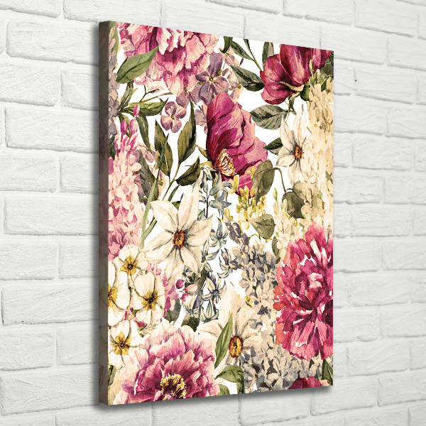 Verticaal canvasschilderij Bloemenpatroon