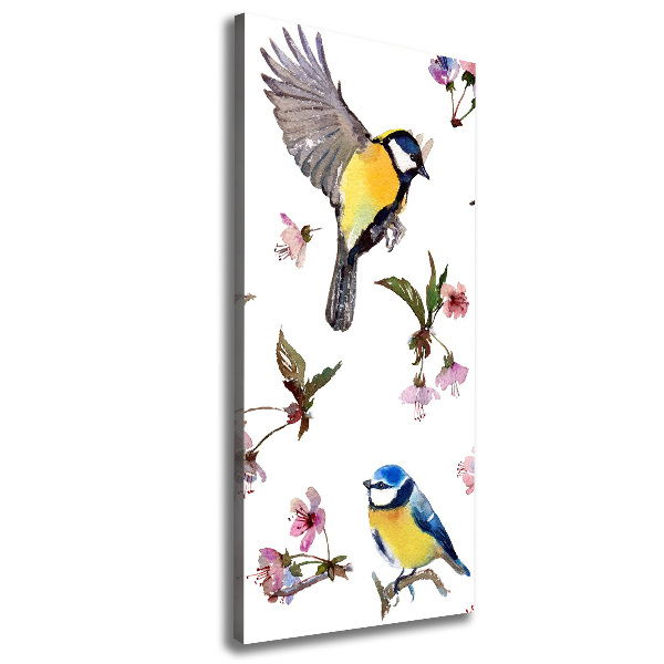 Verticaal canvasschilderij Vogels en bloemen