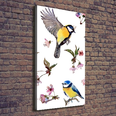 Verticaal canvasschilderij Vogels en bloemen