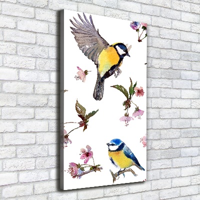 Verticaal canvasschilderij Vogels en bloemen